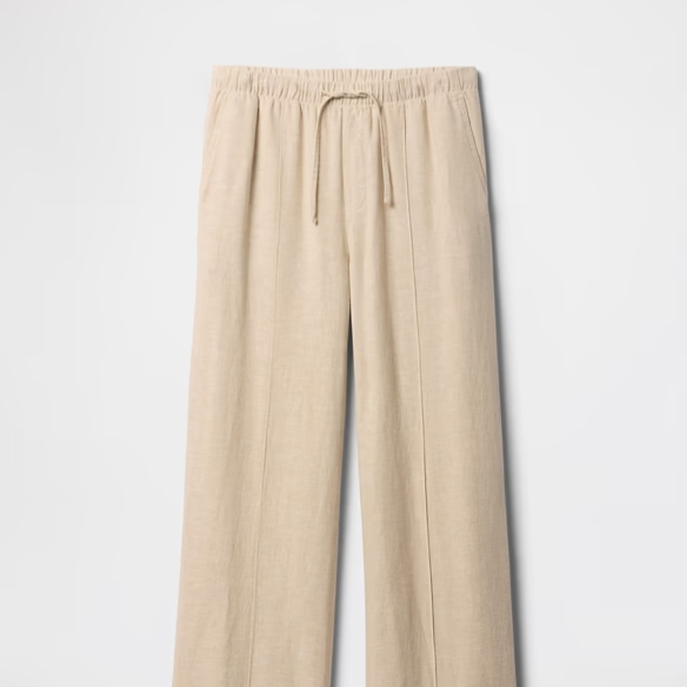 Women's Relaxed Drawstring Linen Pants - Beige